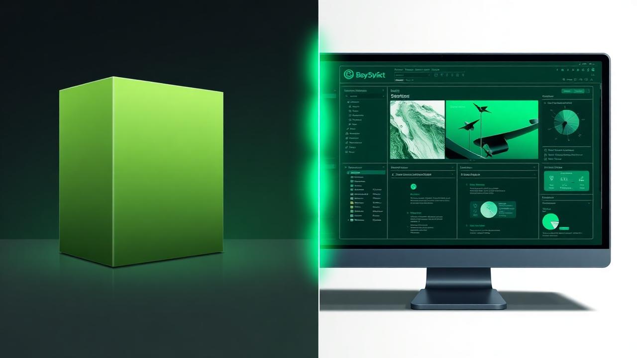 Comparación visual entre caja de software estándar y dashboard a medida